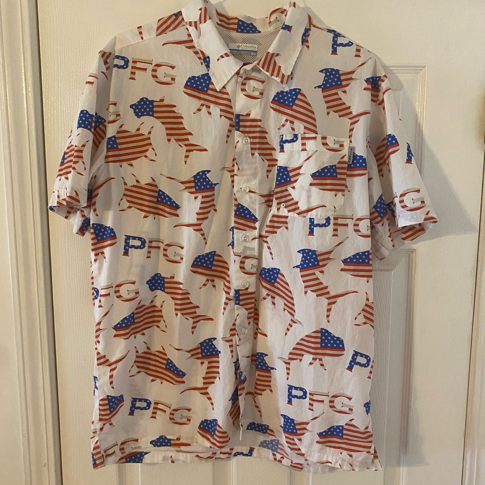 Columbia PFG USA Fish Vented Shirt Fishing Shirt EUC